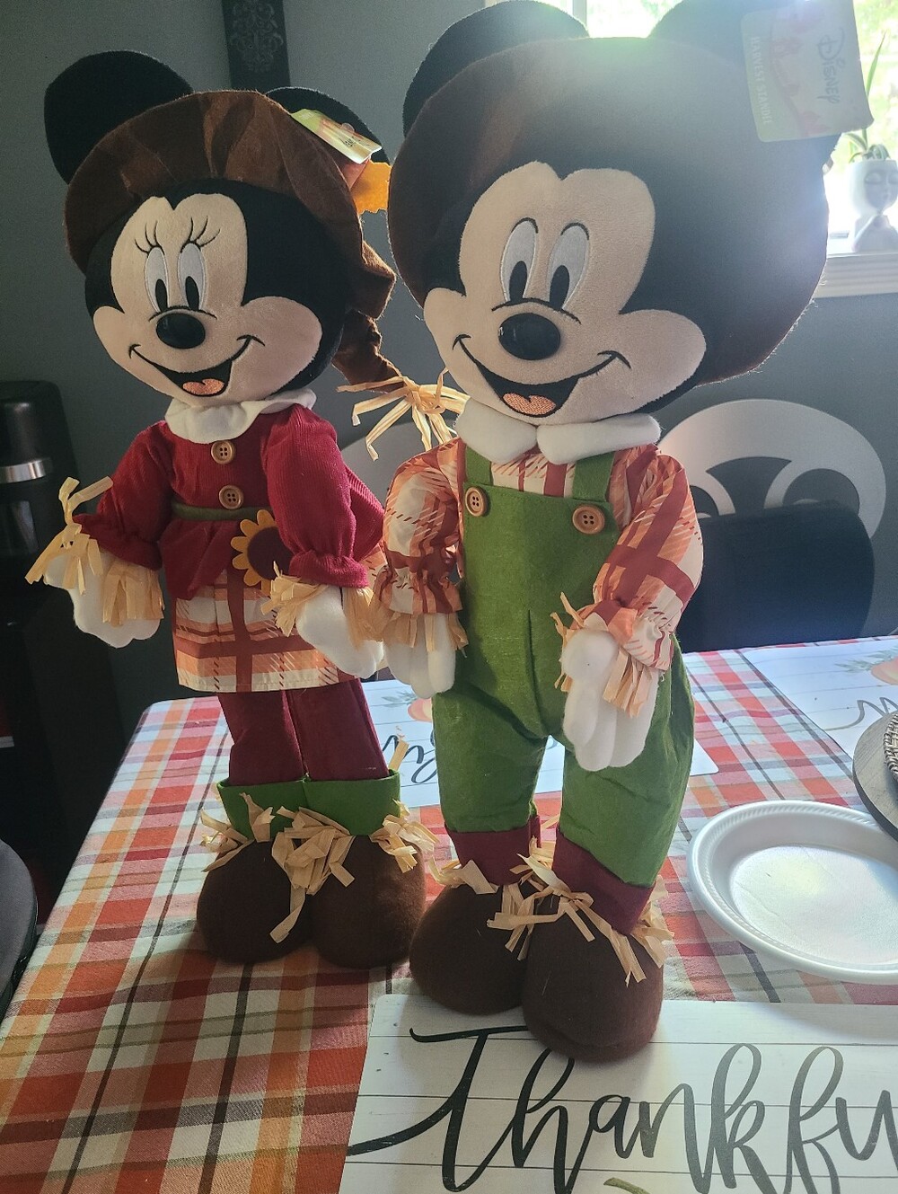 Disney Mickey and Minnie Fall Scarecrow Plush Pair in Brown, Green, Red, Orange
